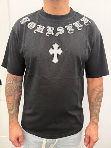 Camiseta brillo cruz letras