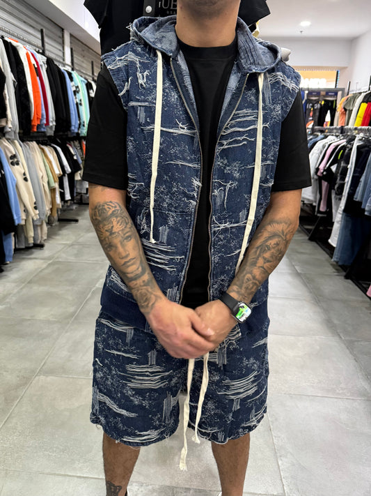 Conjunto chaleco vaquero desgastado