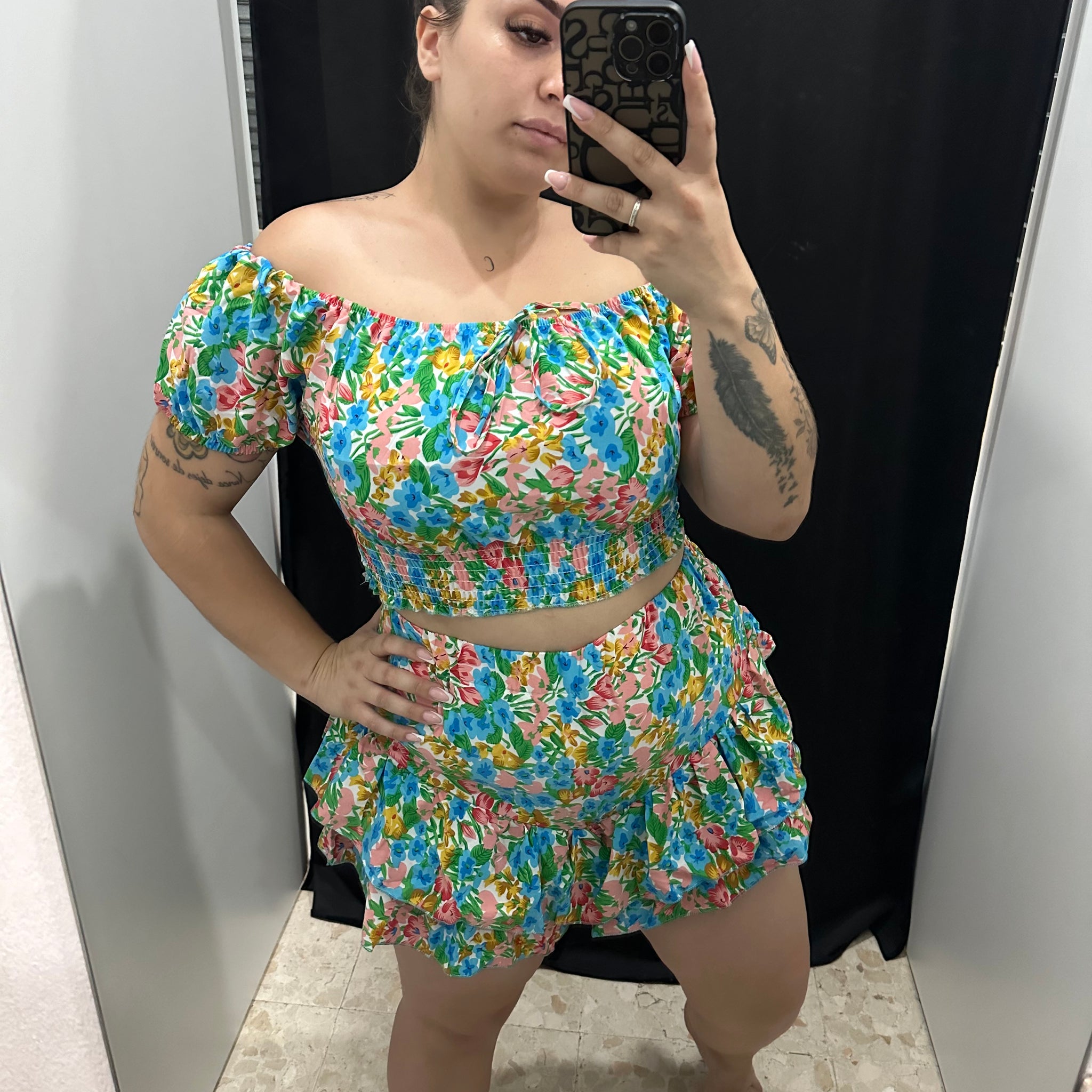 Conjunto falda pantalón flores