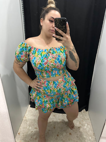 Conjunto falda pantalón flores