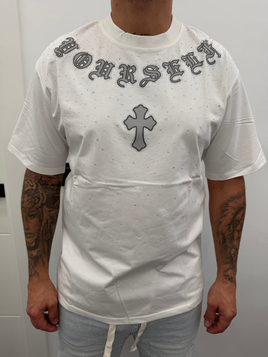 Camiseta brillo cruz letras