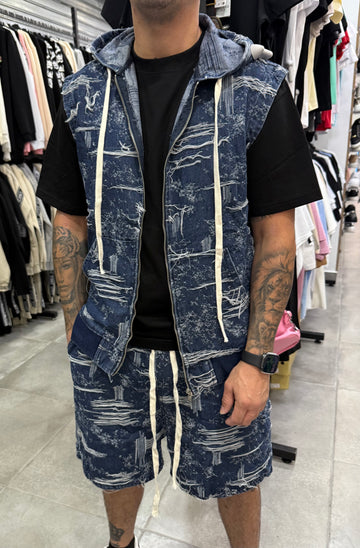Conjunto chaleco vaquero desgastado
